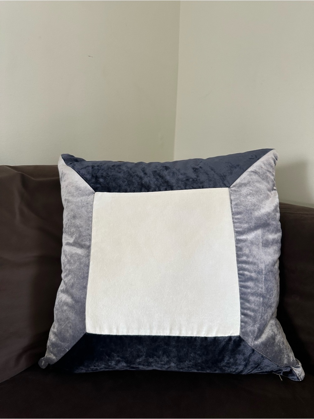 Iosis Paris Luxury Velvet Pillow Blue White Colorblock 24”x24”